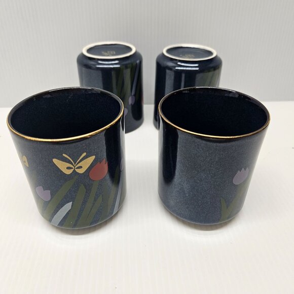 Vintage Otagiri Japan Tulips and Butterflies Sake 4oz Tea Cup Set of 4 - Picture 4 of 4